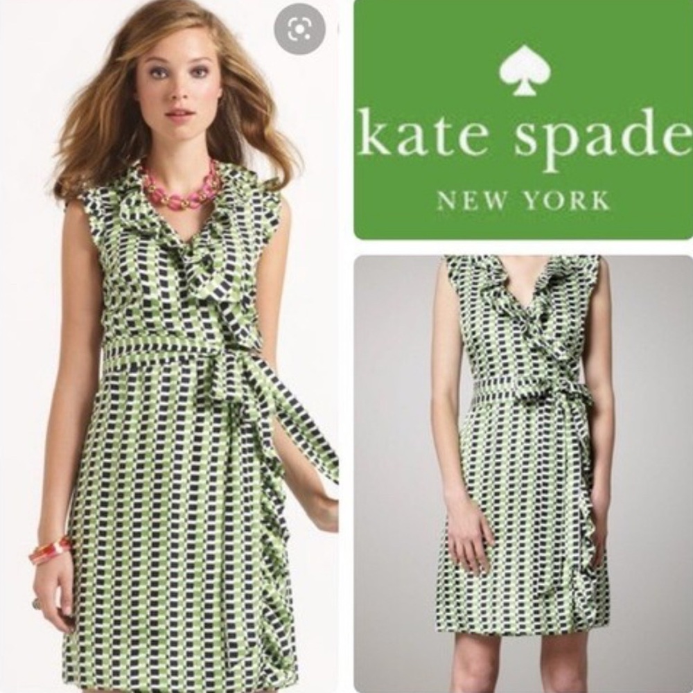 kate spade Green and White Wrap Midi Dress